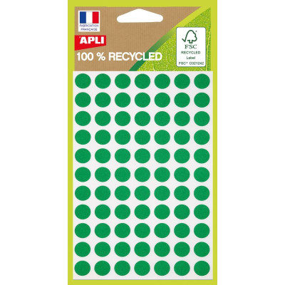 Pochette. 462 Etiquettes VERTE DIAM 8 100%RECY
