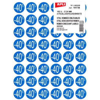 P4F 192 Etiquettes ENL REMISE -40% D24MM
