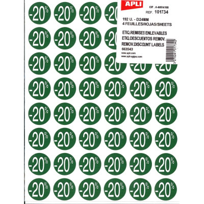 P4F 192 Etiquettes ENL REMISE -20% D24MM
