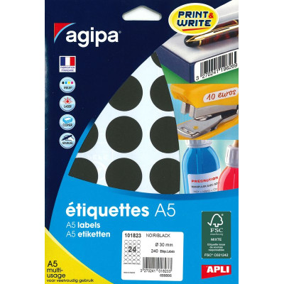 ETUI A5 240 Etiquettes NOIR DIAM 30