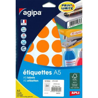 ETUI A5 240 Etiquettes ORANGE DIAM 30