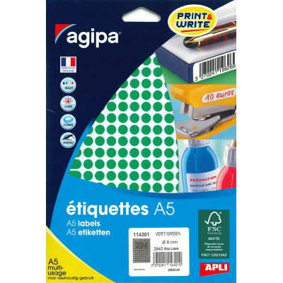 ETUI A5 2940 Etiquettes VERTE DIAM 8