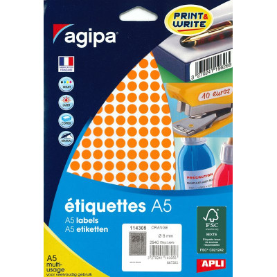 ETUI A5 2940 Etiquettes ORANGE DIAM 8
