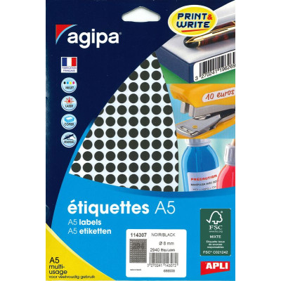 ETUI A5 2940 Etiquettes NOIR DIAM 8