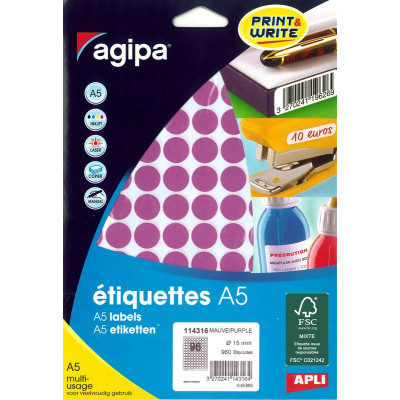 ETUI A5 960 Etiquettes MAUVE DIAM 15