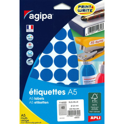 ETUI A5 400 Etiquettes BLEU DIAM 24