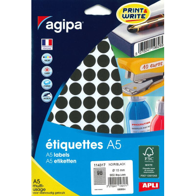 ETUI A5 960 Etiquettes NOIR DIAM 15