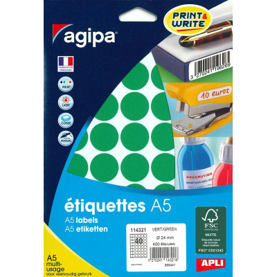 ETUI A5 400 Etiquettes VERT DIAM 24