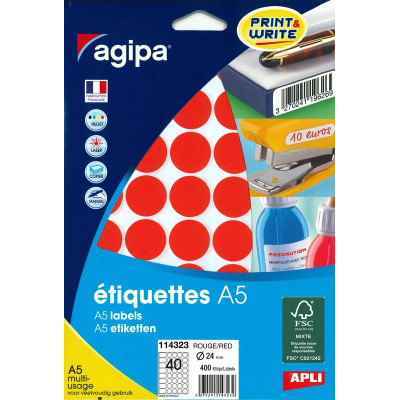 ETUI A5 400 Etiquettes ROUGE DIAM 24