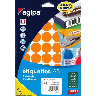 ETUI A5 400 Etiquettes ORANGE DIAM 24