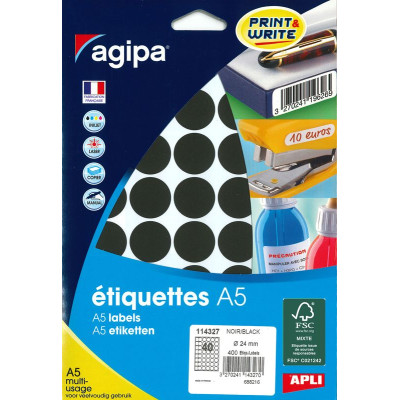 ETUI A5 400 Etiquettes NOIR DIAM 24