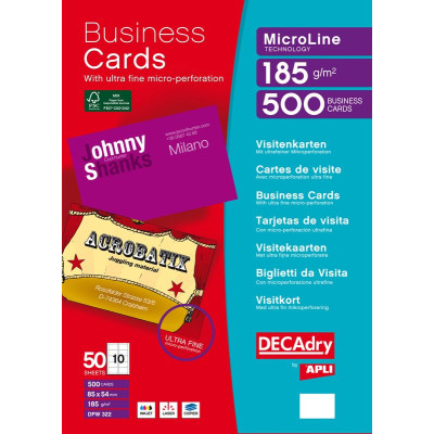 Boite 500 cartes visite BLANCHES 185g.85X54