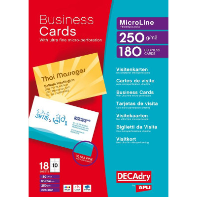 Pack 180 cartes visite 250g. BLANC 85X5OB