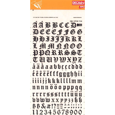 S. lettres&chiffres transf. noir 12mm-1OB