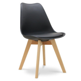 Chaise scandinave coque noire, 4 pieds bois