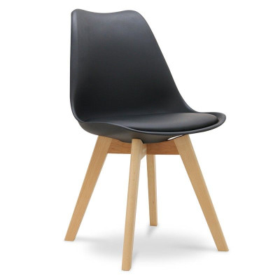 Chaise scandinave coque noire, 4 pieds bois