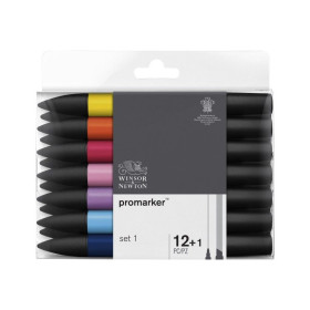 Winsor et Newton Lot de 12 feutres Promarkeur + 1 mélangeur
