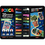 POSCA Mallette POP COLOURS de 20 marqueurs peinture. 3 pointes PC1MC, PC3MC et P