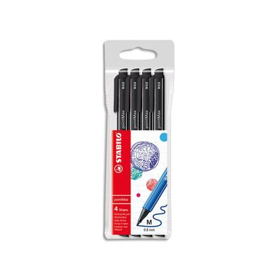 STABILO Pochette de 4 stylos-feutres NOIR pointMax. Pointe moyenne nylon 0,8mm.