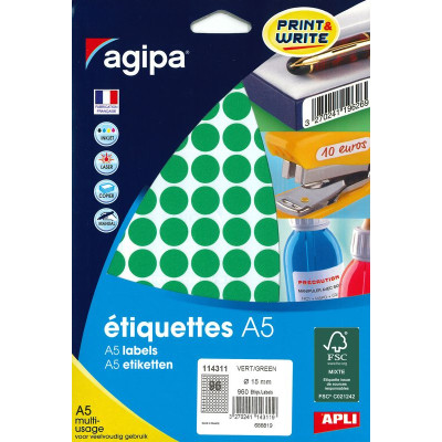 ETUI A5 960 Etiquettes VERT DIAM 15