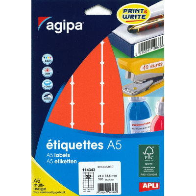 ETUI A5 320 Etiquettes ROUGE 24X33.5