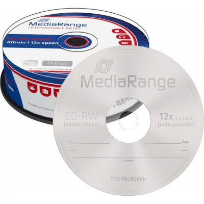 CD-RW MediaRange - 80 Min/700 Mo 12x - Cakebox 25 pièces