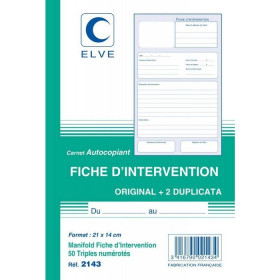 Manifold fiche d'intervention autocopiant Tripli - 210 x 140 mm