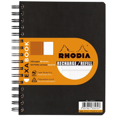 Cahier recharge Exabook Rhodiactive RI A5+ 160p Q.5X5+C 80g