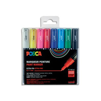 POSCA Pochette de 8 marqueurs POSCA. Pointe conique extra fine 0,7-1mm. Coloris
