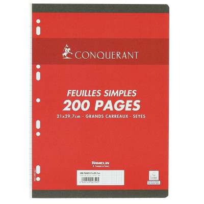 FEUILLES SIMPLES CONQUERANT 7 PERFOREES 210x297 FILM 200P 90G SEYES
