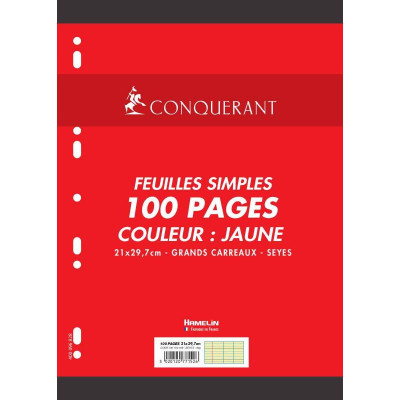 FEUILLES SIMPLES CONQUERANT 7 PERFOREES 210x297 FILM 100P 80G SEYES JAUNE