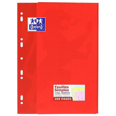 FEUILLES SIMPLES OXFORD PERFOREES 210x297 ETUI 200P SEYES ASSORTI