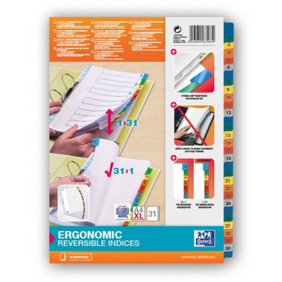 INTERCALAIRES NUMERIQUES A4+ 31 POSITIONS COLORE 170G ASSORTI