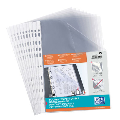 50 POCHETTE PERF OXFORD SACH A4 PP90LIS INCOLORE