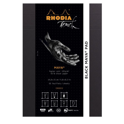 Rhodia Touch - BLACK Maya Pad - bloc agrafé A5 50f réglure cross papier Maya NOI
