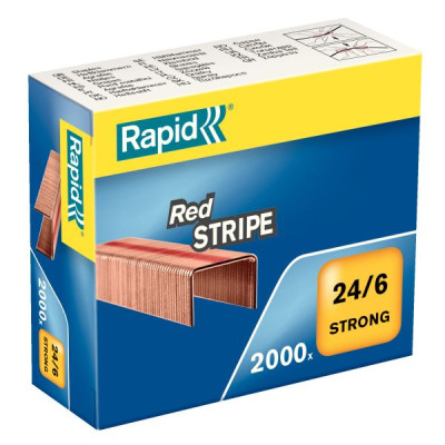 Agrafes, Rapid Red Stripes, Cuivre, Boite de 1000, Rouge
