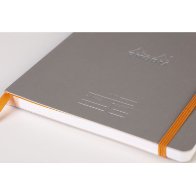 Rhodiarama Meeting SILVER A5+ 160p microperf. pap. blanc 90g +élast. +p-stylo