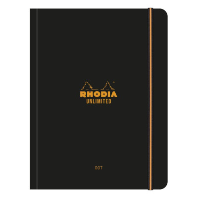 Rhodia Unlimited BLACK A5+ 16x21cm 120p dot détachables microperf. +élastique