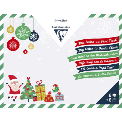 Set de correspondance Noël, 6 feuilles A5 90g + 6 enveloppes C6 + stickers (réac