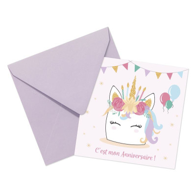 SET INVITATION ANNIVERSAIRE, 8 cartes simples 116x116 + 8 enveloppes 120x120, Li