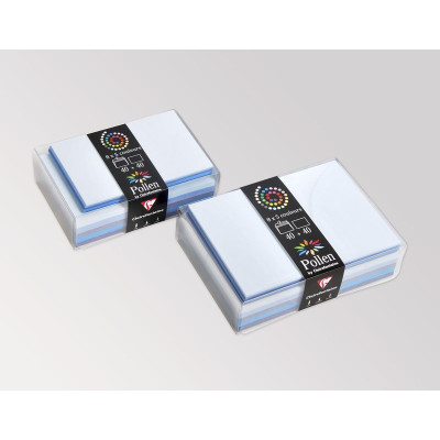 Coffret 40 enveloppes 90x140 + 40 cartes 82x128 Bleu (5 couleurs)