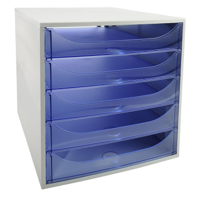 ECOBOX 5tiroirs Office gris/bleu transp.