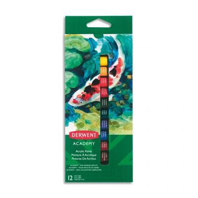 Tubes peintures Acrylique Derwent, Lot de 12