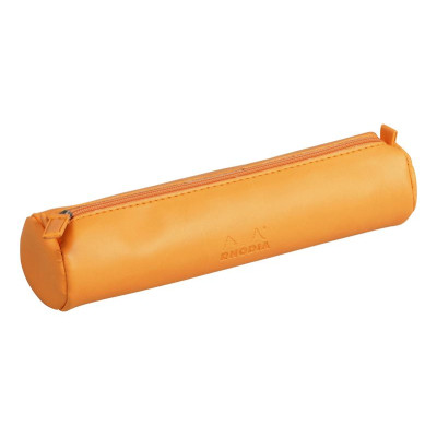 Rhodiarama trousse ronde ORANGE simili cuir italien 5x21,5cm