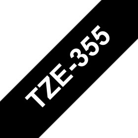 BROTHER TZE355  RUBAN LAMI 24MMX8M BLC NOIR TZE355