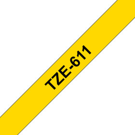 BROTHER TZE611 RUBAN LAMI 6MMX8M NOIR JAUNE TZE611