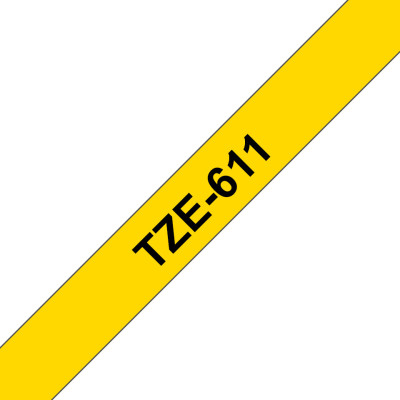 BROTHER TZE611 RUBAN LAMI 6MMX8M NOIR JAUNE TZE611