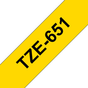 BROTHER TZE651  RUBAN LAMI 24MMX8M NOIR JAUNE TZE651