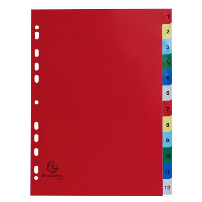 Intercalaires 1-12 A4 PP onglets imprim.