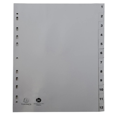 Intercal.impr.A4 Num.1-12 PP recycl gris